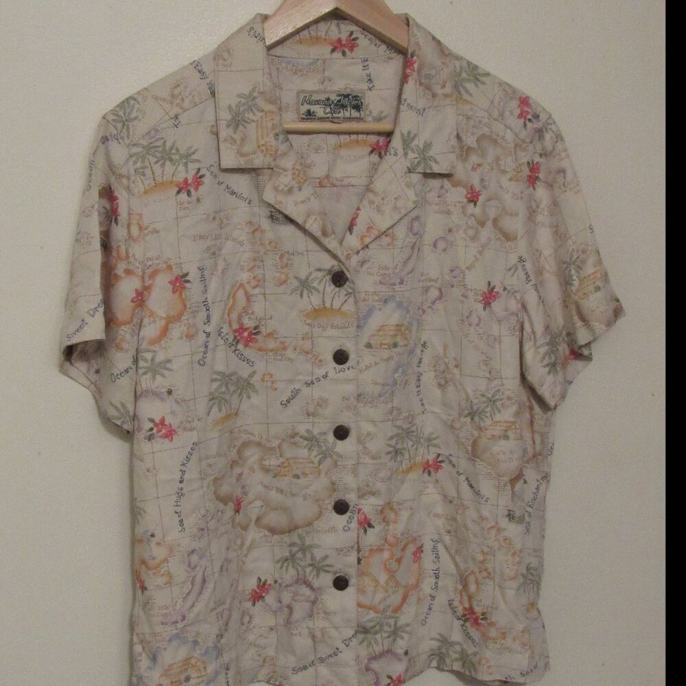 Womens Havana Jacks Cafe Hawaiian Shirt Large Button Up Short Sleeve Breeze Wear